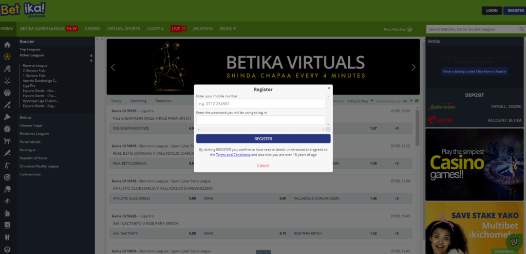 Register on Betika in Kenya